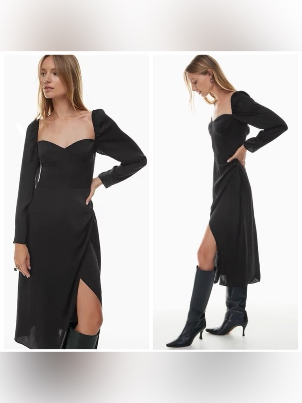 Wilfred Aritzia Anfora Satin Bustier  Slit Midi Dress Black Whimsigoth